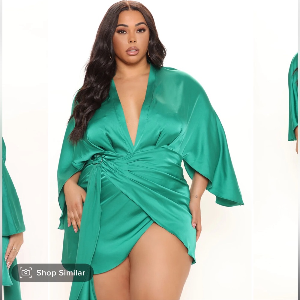 NWT sexy green satin wrap dress